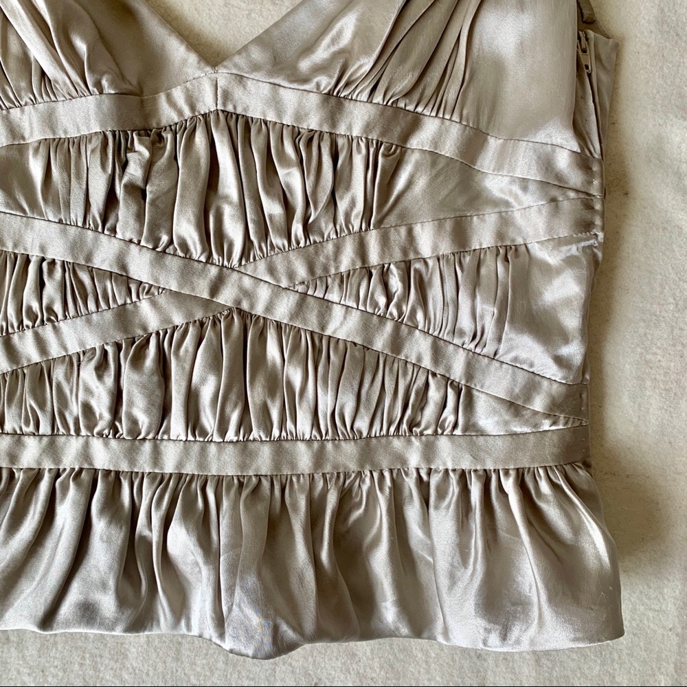 Badgley Mischka raw Silk ruched top champagne